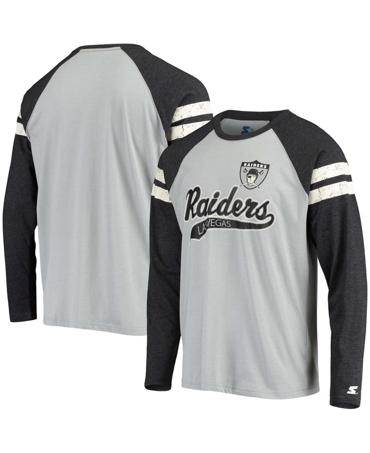 Mens Starter Silver/Black Las Vegas Raiders Throwback League Raglan Long Sleeve Tri-Blend T-Shirt Product Image