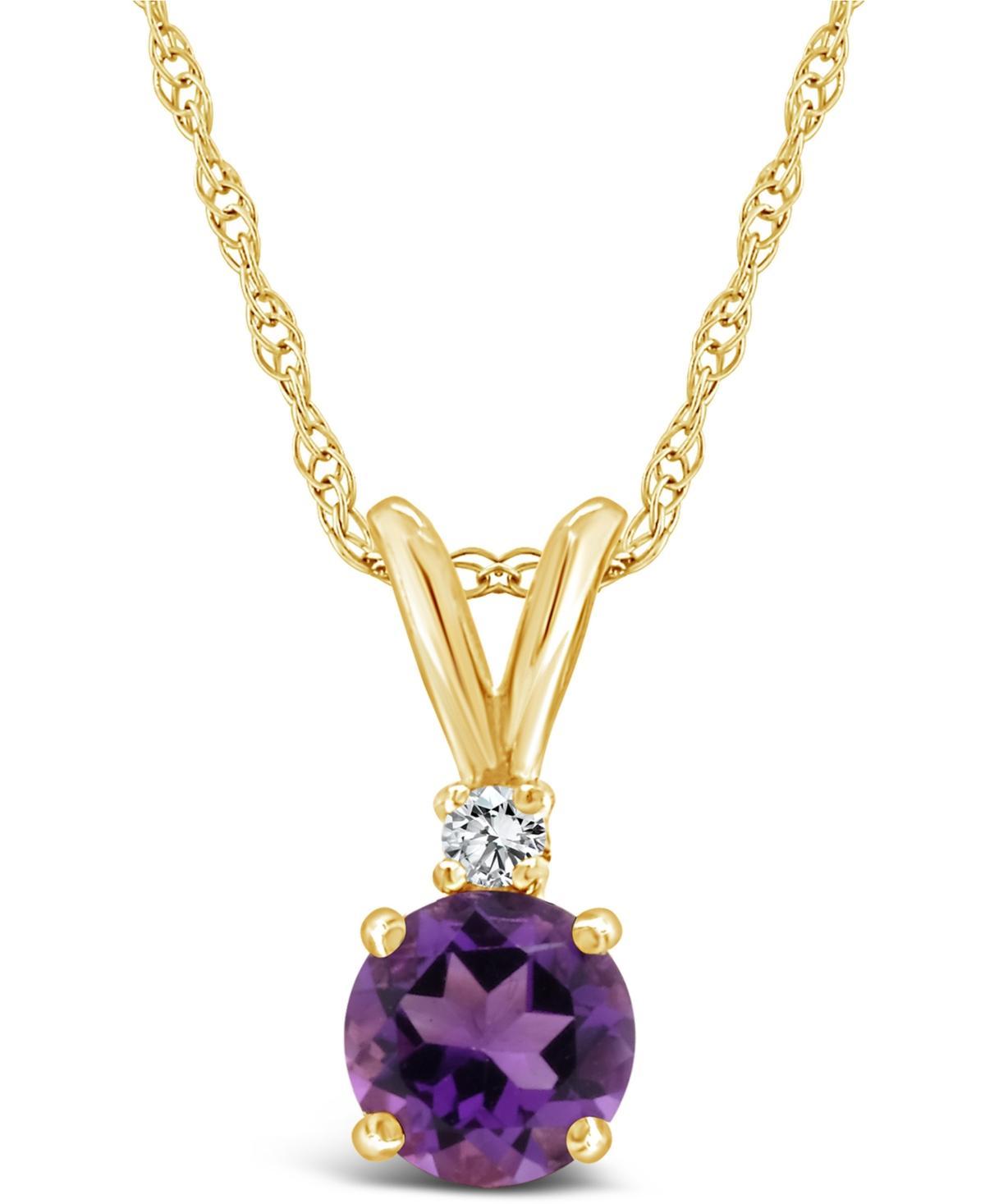 Celebration Gems 14K Yellow Gold 6mm Round Gemstone & Diamond Accent Pendant Necklace, Womens Purple Product Image