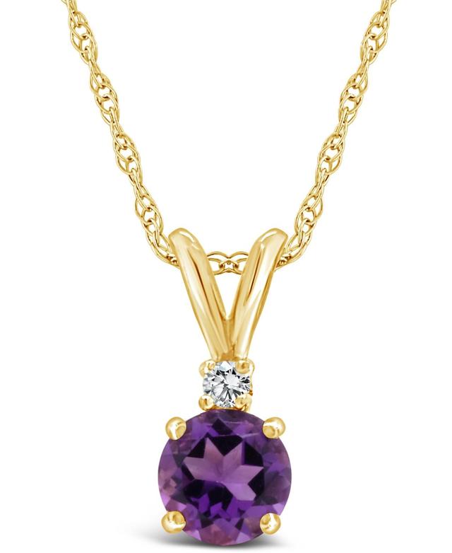 Celebration Gems 14K Yellow Gold 6mm Round Gemstone & Diamond Accent Pendant Necklace, Womens Purple Product Image