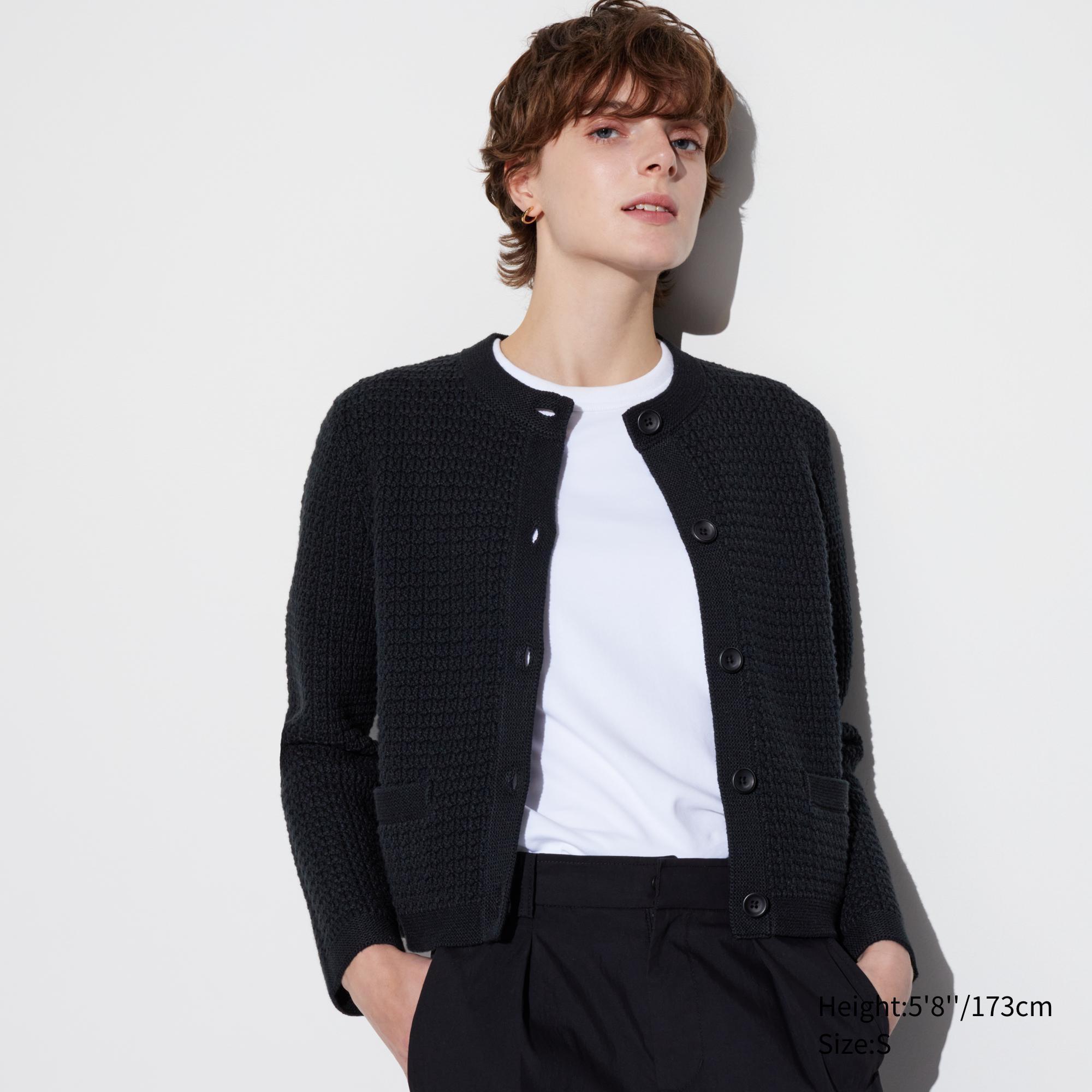 Womens Knitted Short Jacket Black Small UNIQLO US Product Image