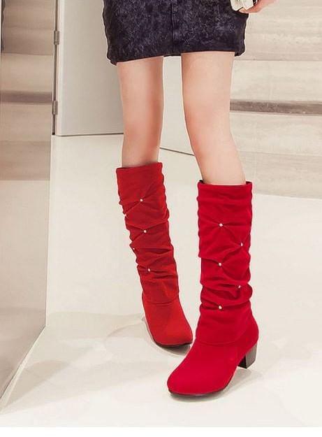 Low Heel Rhinestone Tall Boots Product Image