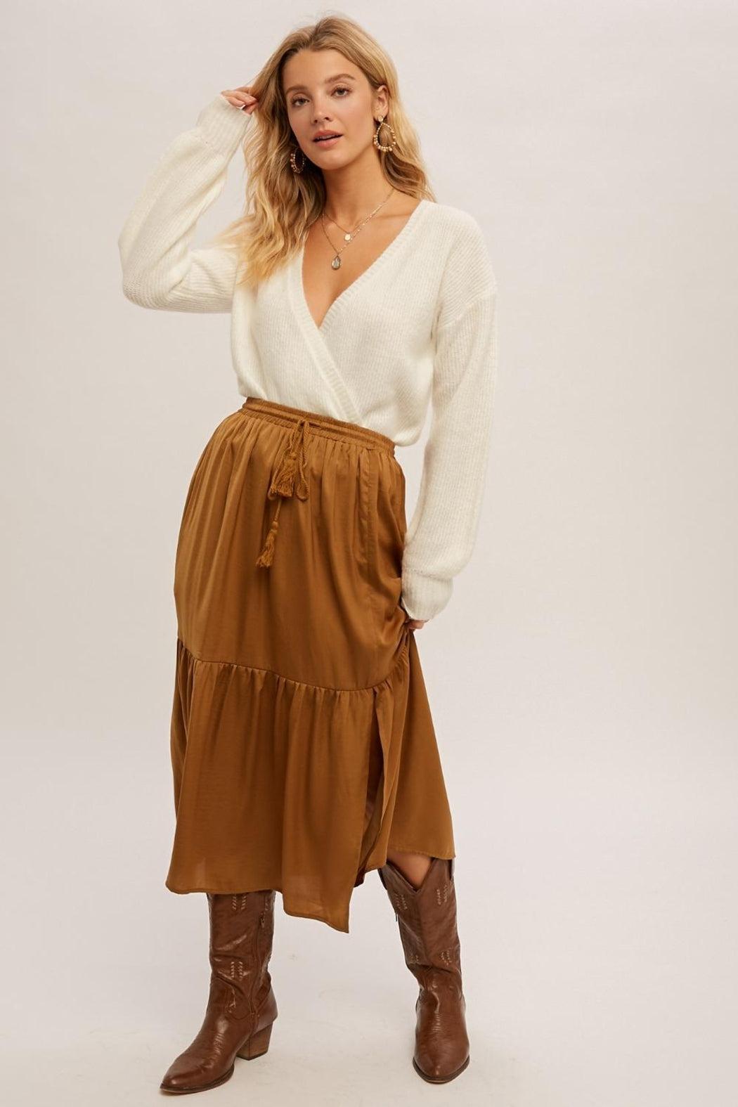 Cognac Satin Skirt Product Image