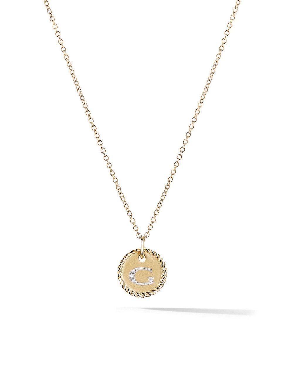 Womens Initial Charm Necklace in 18K Yellow Gold with Pav Diamonds Product Image