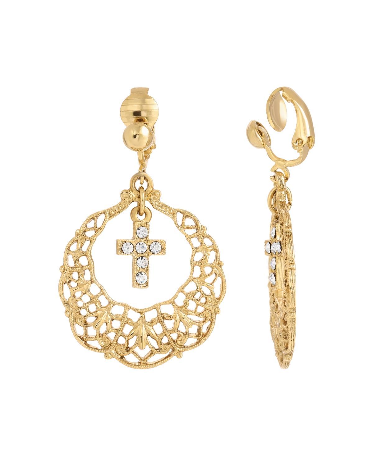 Symbols of Faith Crystal Cross Clip Earrings, Womens, Gold Product Image