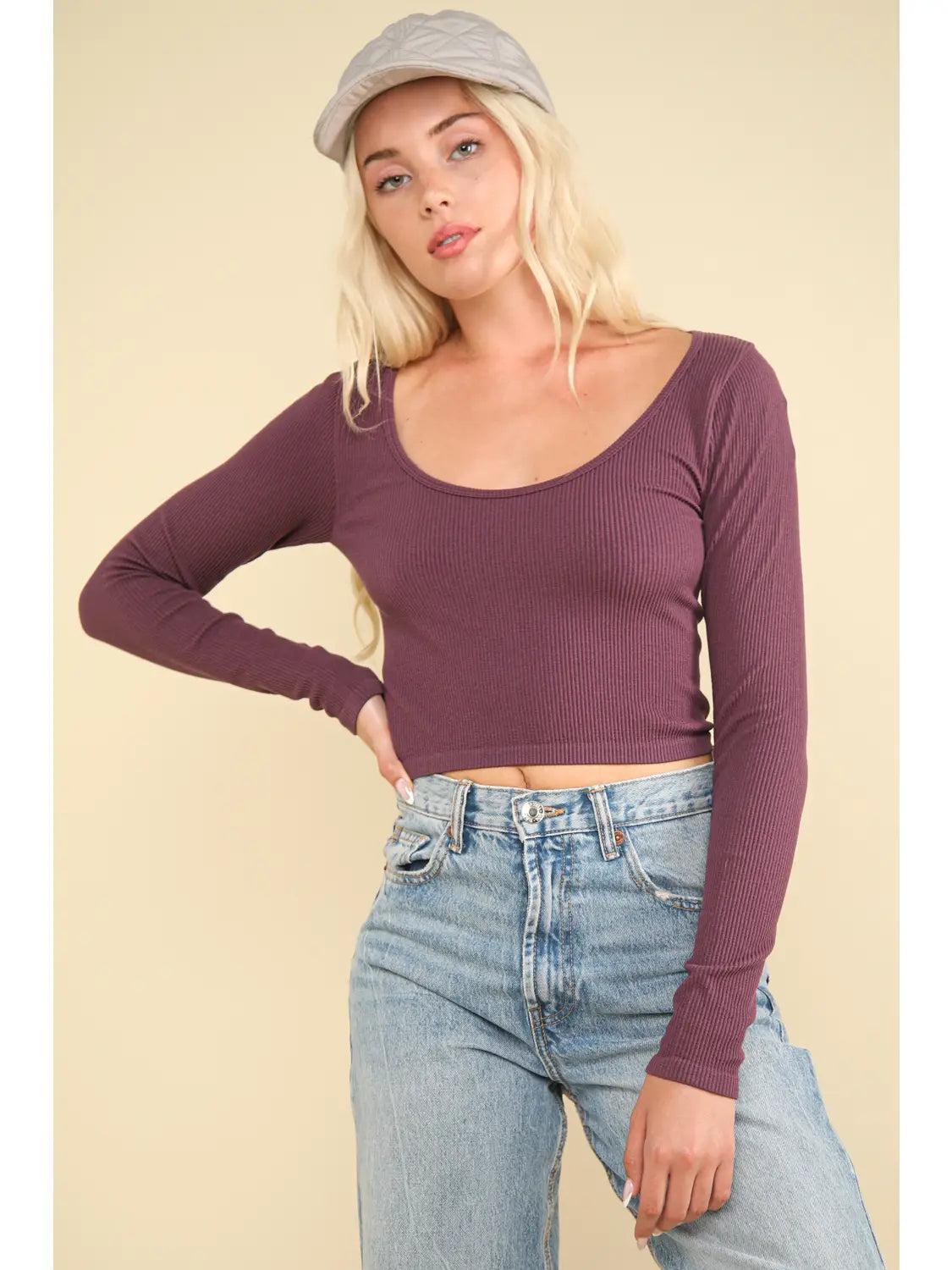 Plum Easy Comfy Casual Fitted Crop Knit Top Product Image