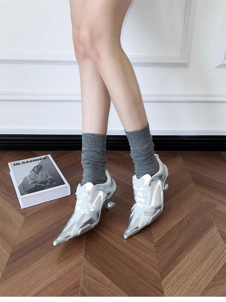 Pointed Toe Metallic High Heeled Sneakers Product Image