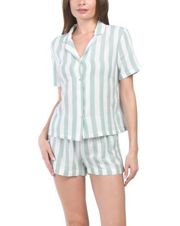 Cabana Striped Short Sleeve Notch Collar Top And Shorts Pajama Set for Women Product Image