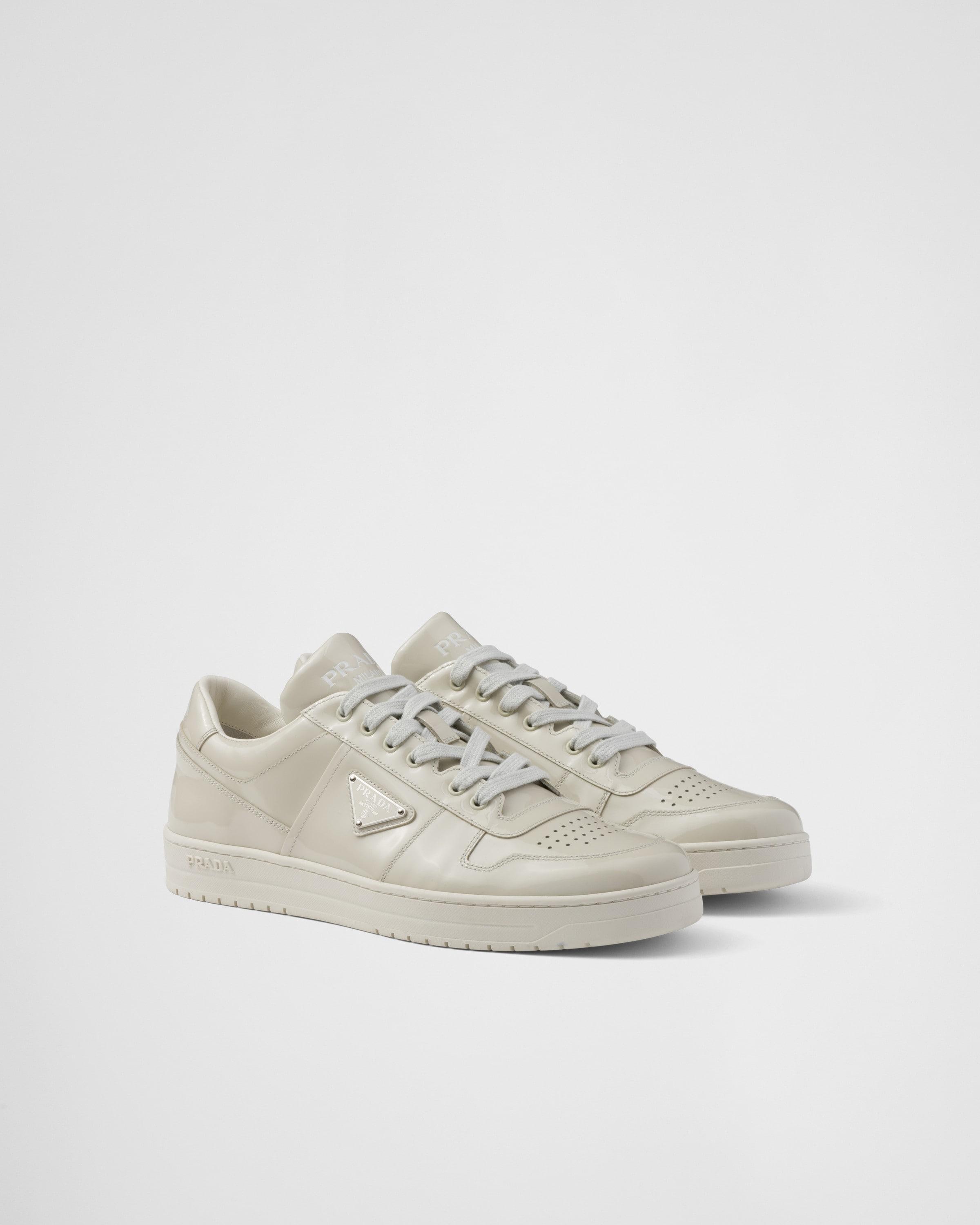 PRADA Downtown Leather Sneakers In Beige Khaki Product Image