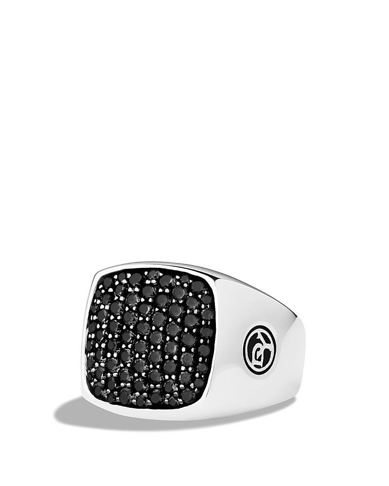 Mens Streamline Signet Ring with Pav Black Diamonds Product Image