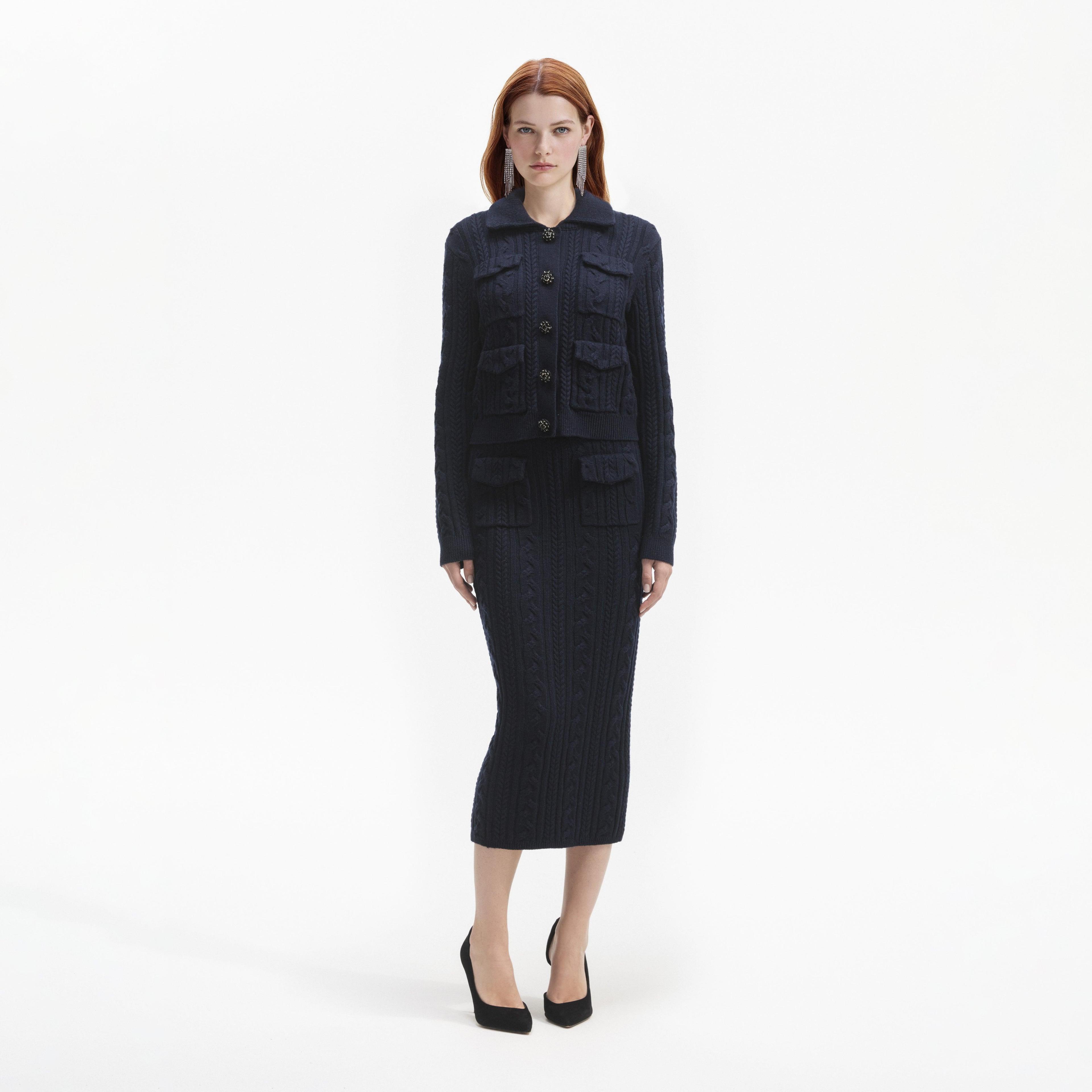 Navy Midi Knit Skirt product image