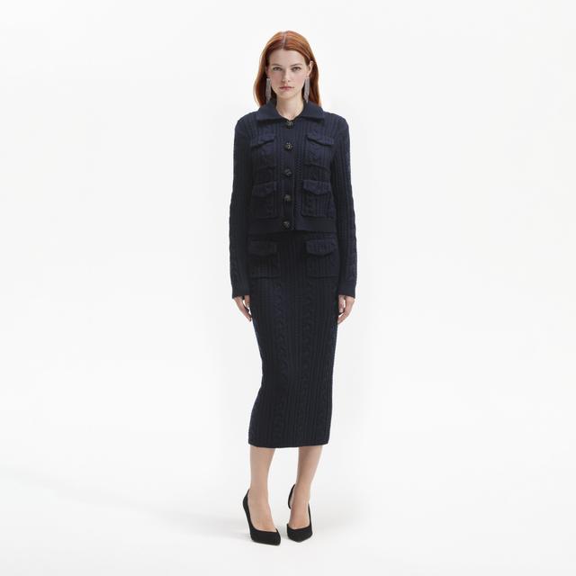 Navy Midi Knit Skirt Product Image