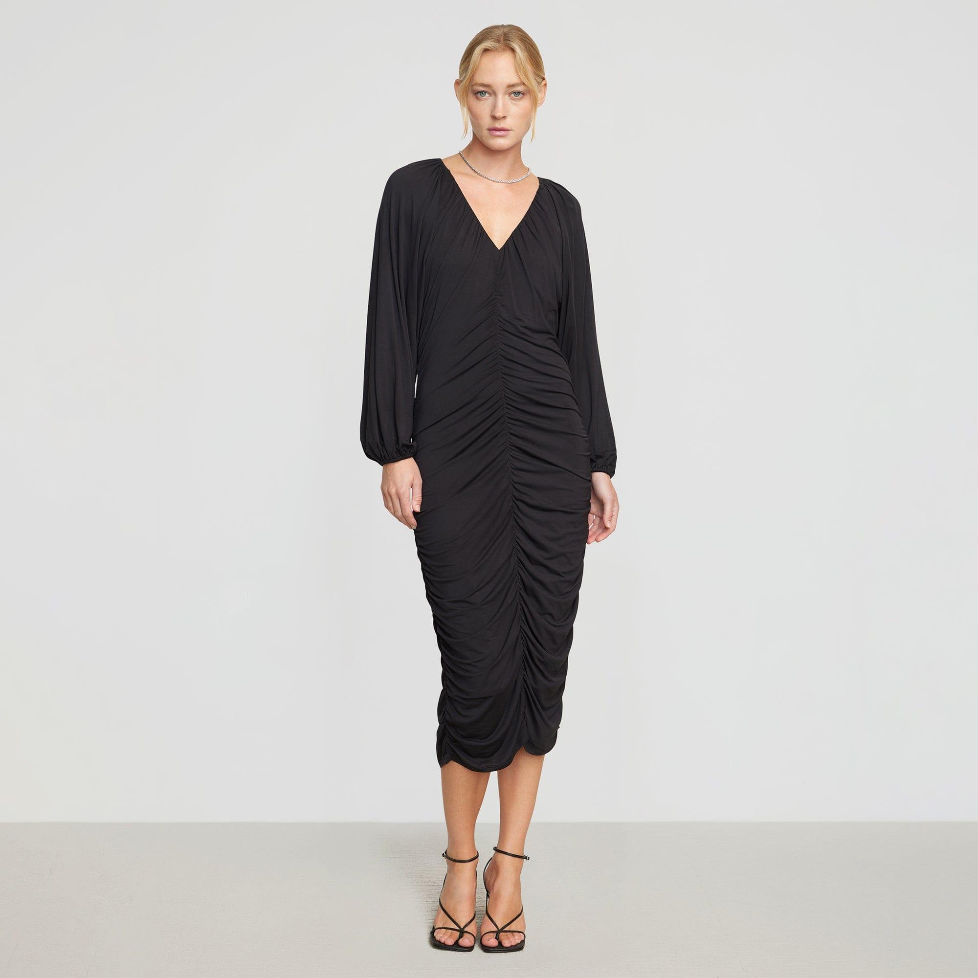 Laini V-Neck Drape Midi Dress Product Image