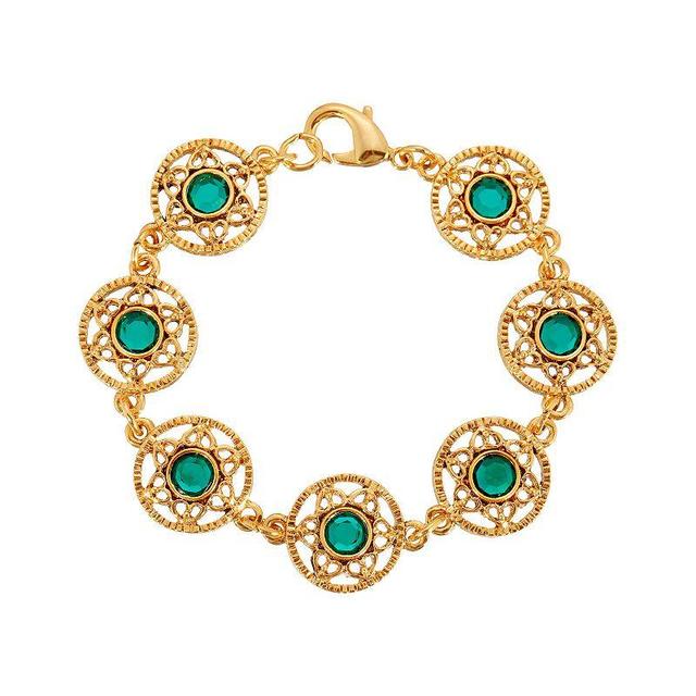 1928 Gold Tone Crystal Filigree Link Bracelet, Womens, Green Product Image