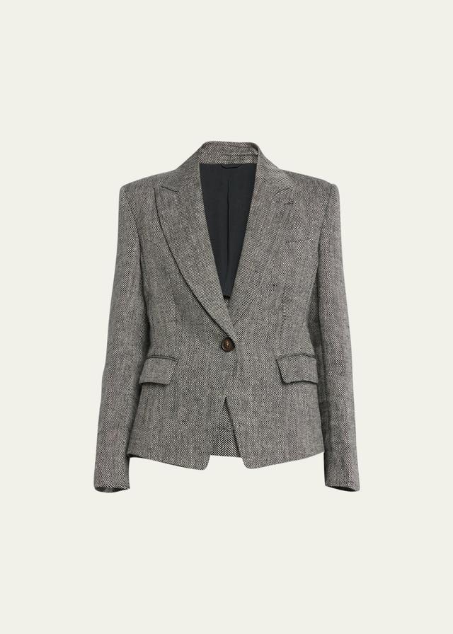 Womens Irish Linen Chevron Blazer With Monili Product Image