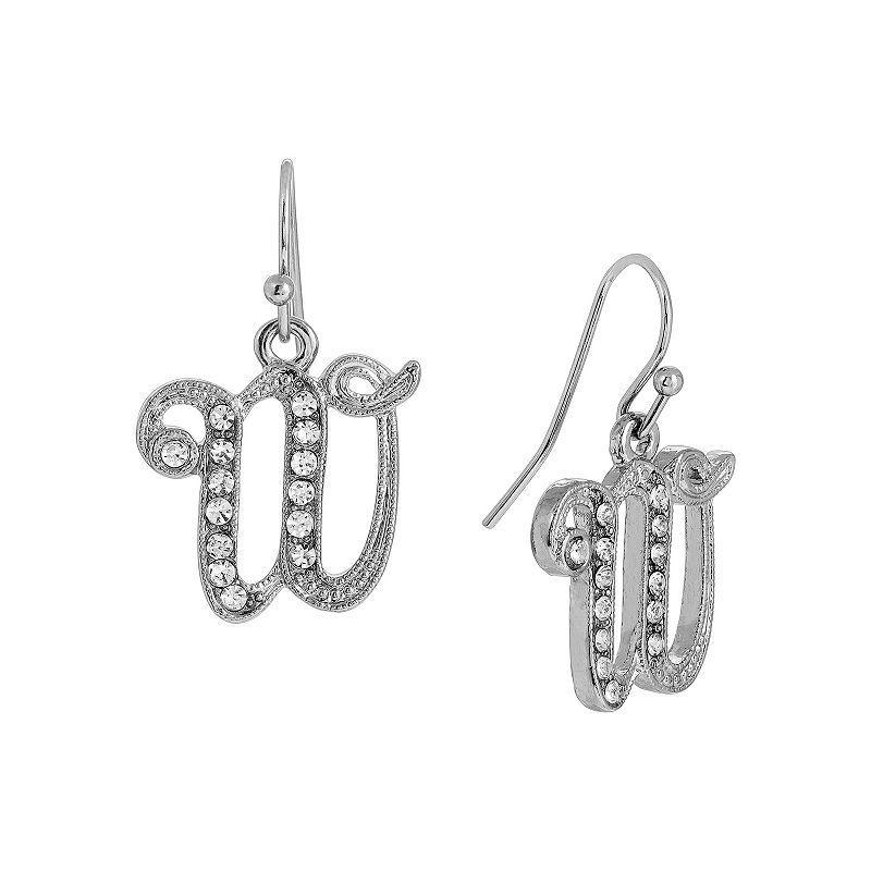 1928 Silver Tone Crystal Initial Drop Earrings, Womens, White Product Image