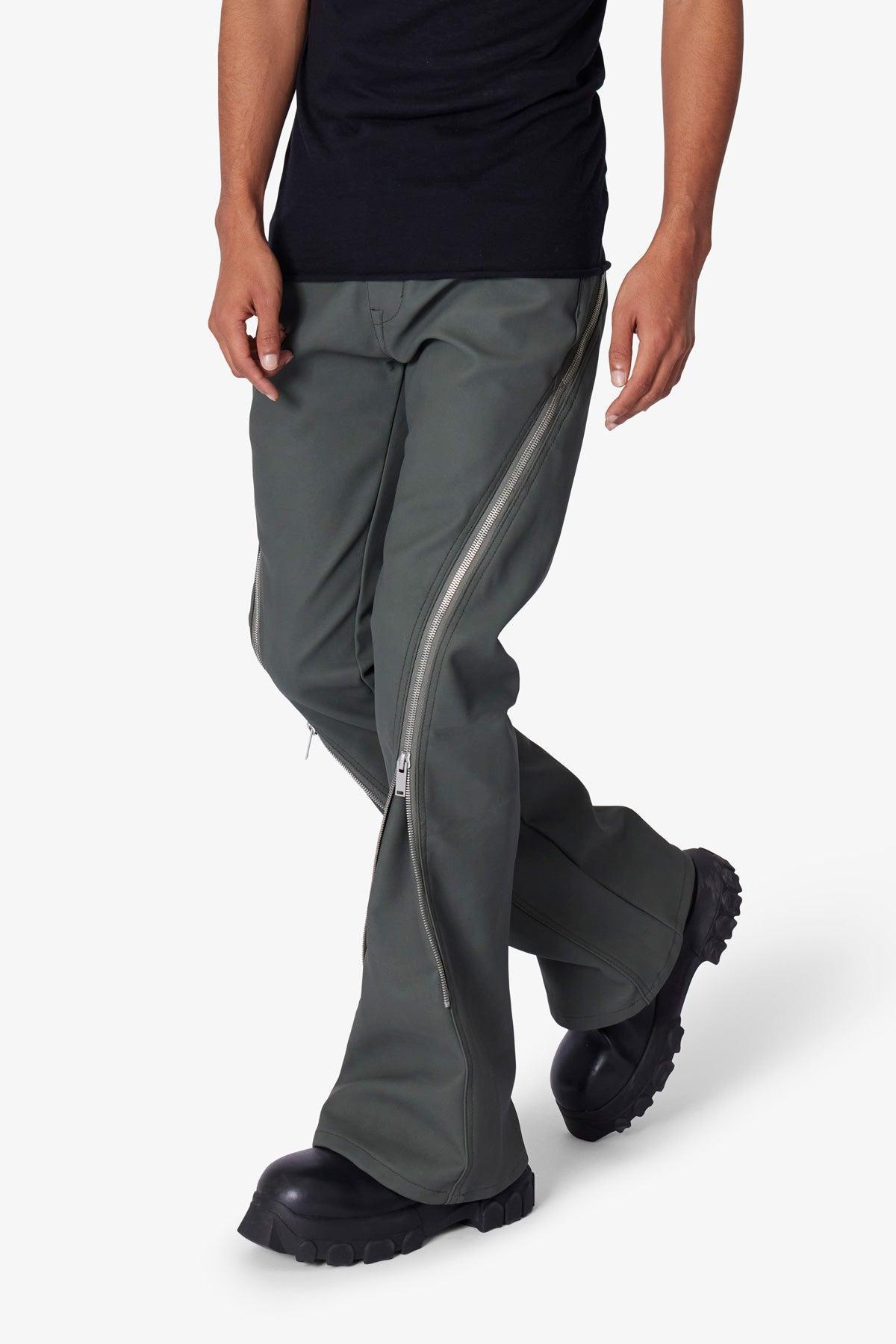 D519 Leather Zipper Flare Pants - Charcoal Grey Product Image