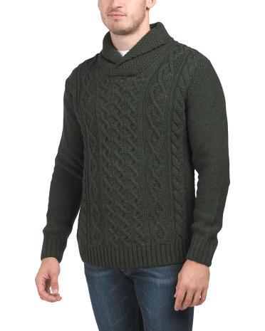 Wool Blend Cable Shawl Sweater for Men | Acrylic/Wool Product Image