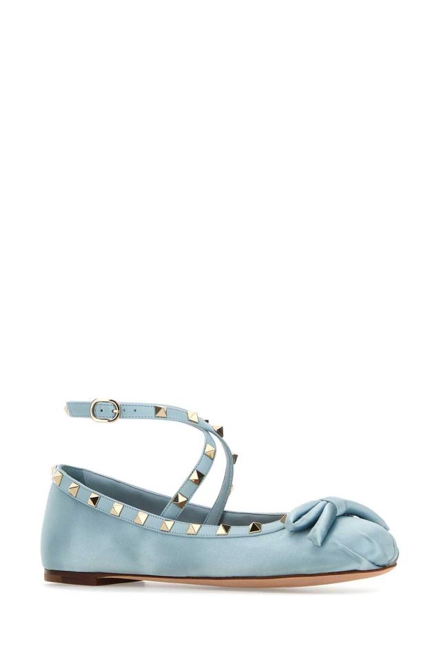 Rockstud Bow Detailed Ballerina Shoes In Blue Product Image