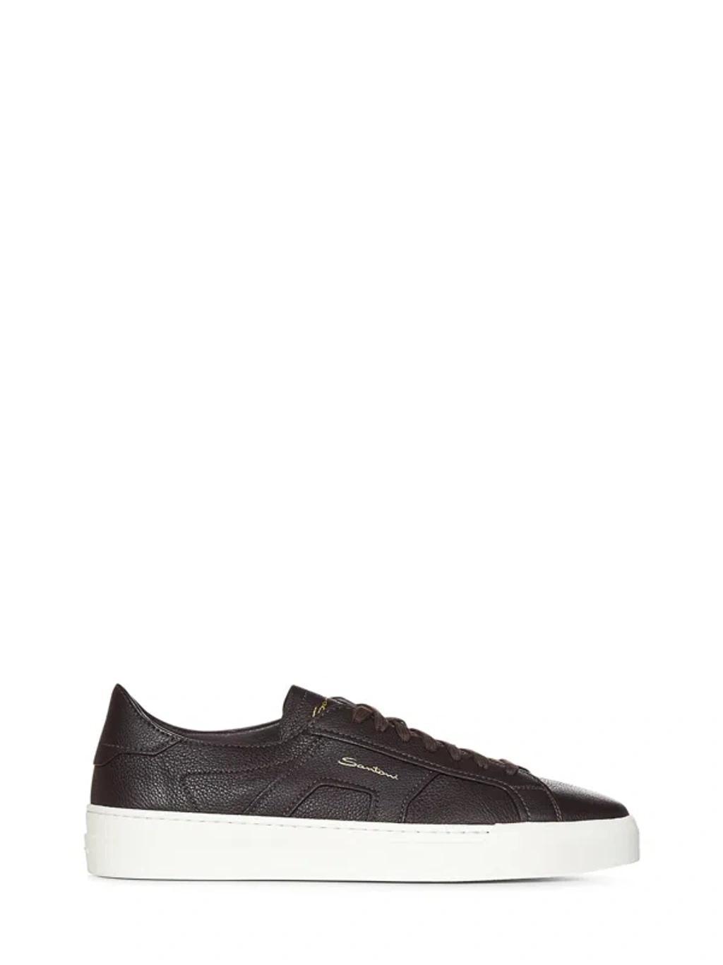 SANTONI Double Buckle Sneakers In Brown product image