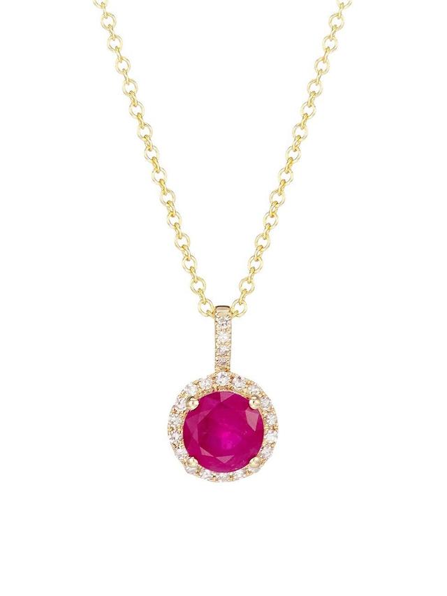 Womens 14K Gold, Diamond & Ruby Pendant Necklace Product Image