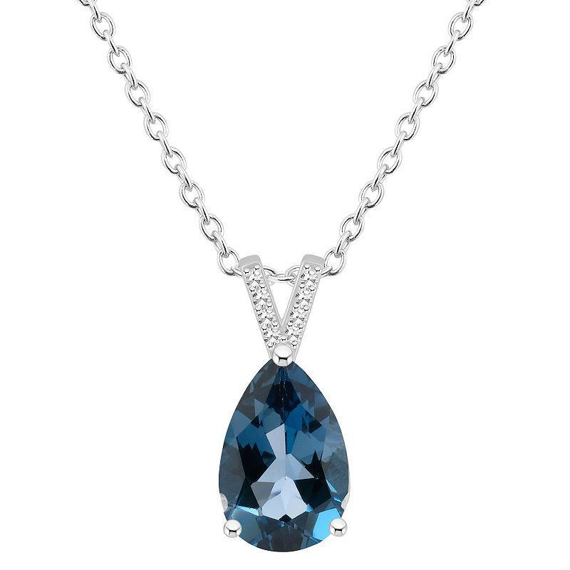 Alyson Layne Sterling Silver 12 mm x 8 mm Pear Shape Gemstone & Diamond Accent Pendant Necklace, Womens Blue Product Image