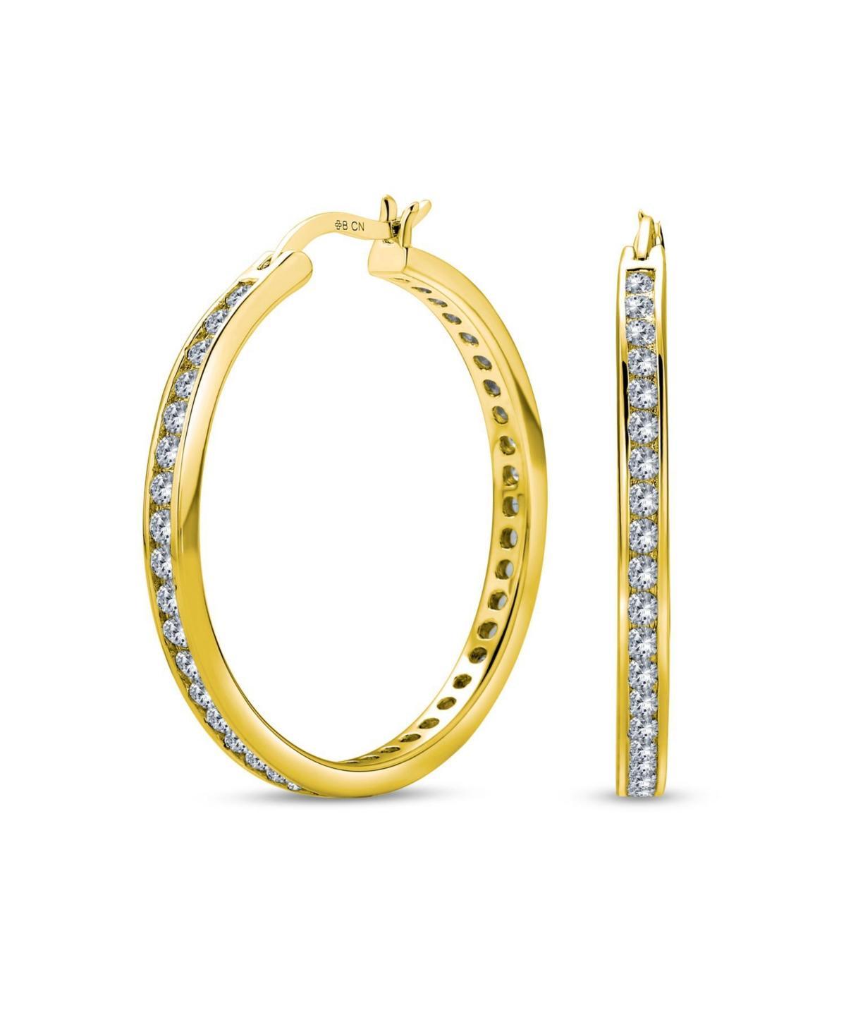 Bling Jewelry Cubic Zirconia Pave Cz Large Statement Big Hoops Earring For Women 14K Yellow Gold Plated .925 Sterling Silver 1.5 Inch Diameter Product Image