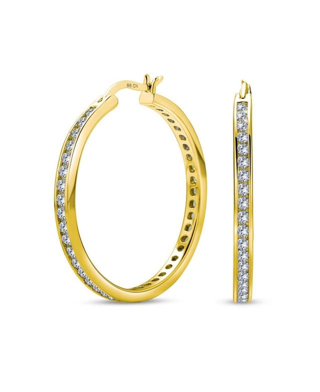 Bling Jewelry Cubic Zirconia Pave Cz Large Statement Big Hoops Earring For Women 14K Yellow Gold Plated .925 Sterling Silver 1.5 Inch Diameter Product Image