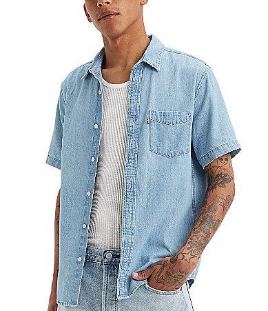 Levis Classic-Fit Short Sleeve Chambray Woven Shirt Product Image