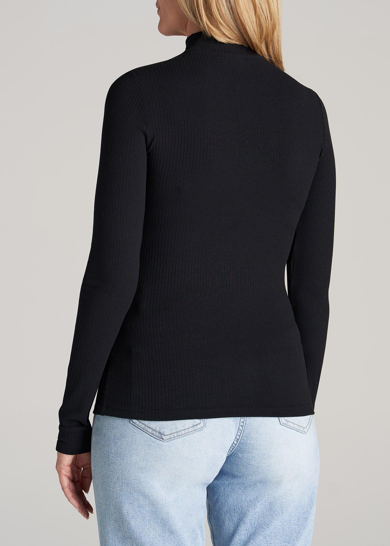 Long Sleeve Mock Neck Ribbed Top for Tall Women in Black Female Product Image