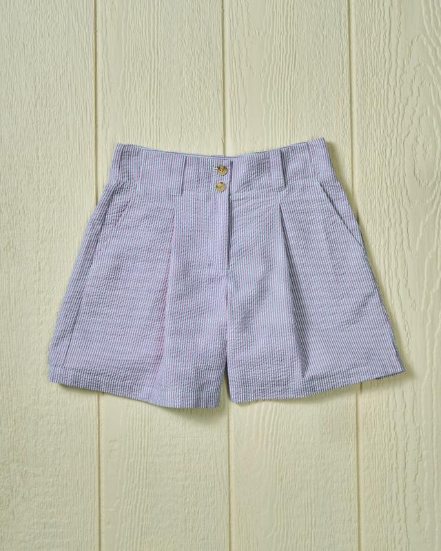 Women's Pleated Short in Overdyed Blue Seersucker Product Image