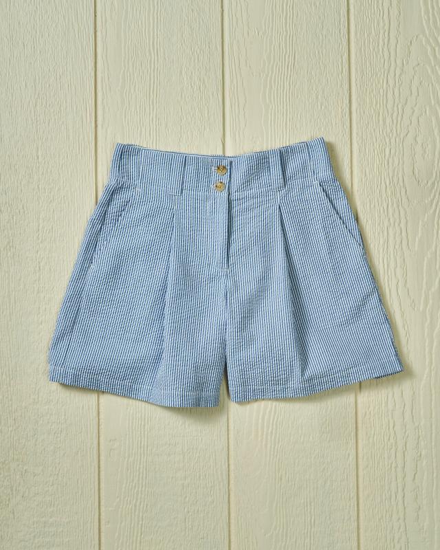 Women's Pleated Short in Navy Seersucker Product Image