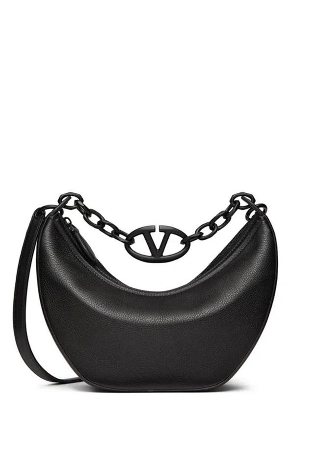 VALENTINO GARAVANI Small Vlogo Moon Bag Hobo In Hammered Leather In Black Product Image