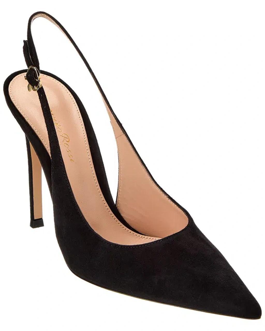 GIANVITO ROSSI Ribbon Sling 105 Suede Slingback Pump In Black Product Image