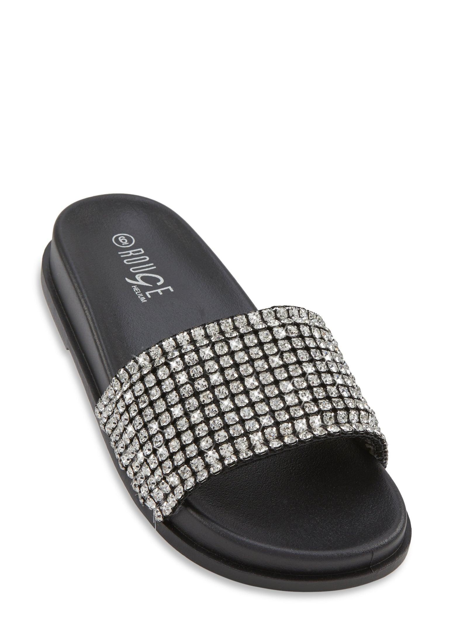 Womens Rhinestone Band Footbed Slide Sandals Product Image