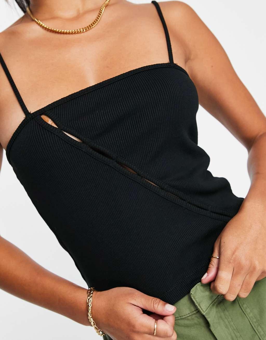 Topshop premium basic skinny strap cami top in black Product Image