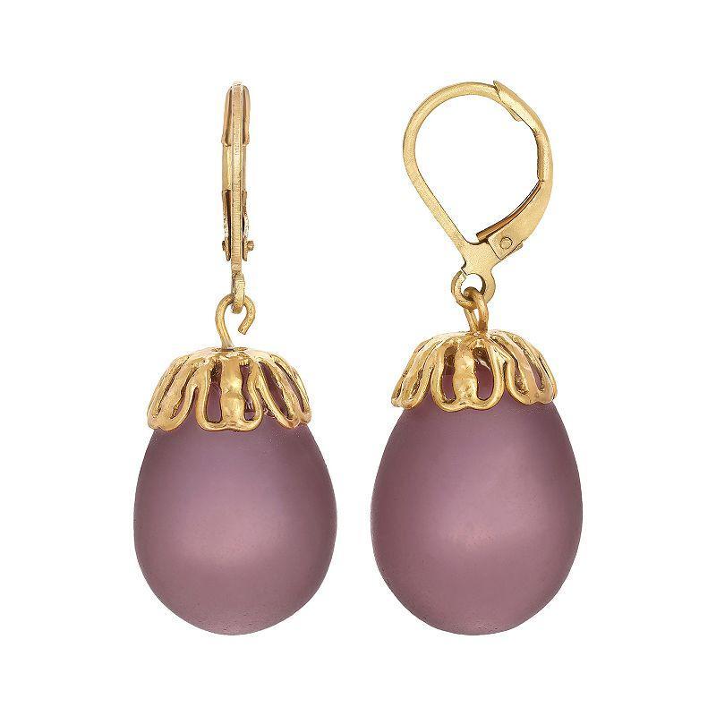 1928 Gold Tone Glass Egg Drop Earrings, Womens, Purple Product Image