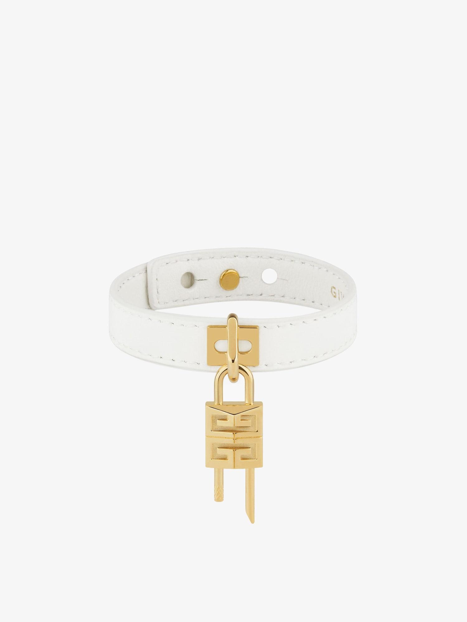 Mini Lock bracelet in metal and leather Product Image