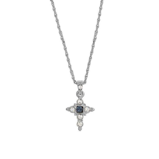 Symbols of Faith Blue Crystal Petite Cross Necklace, Womens Product Image