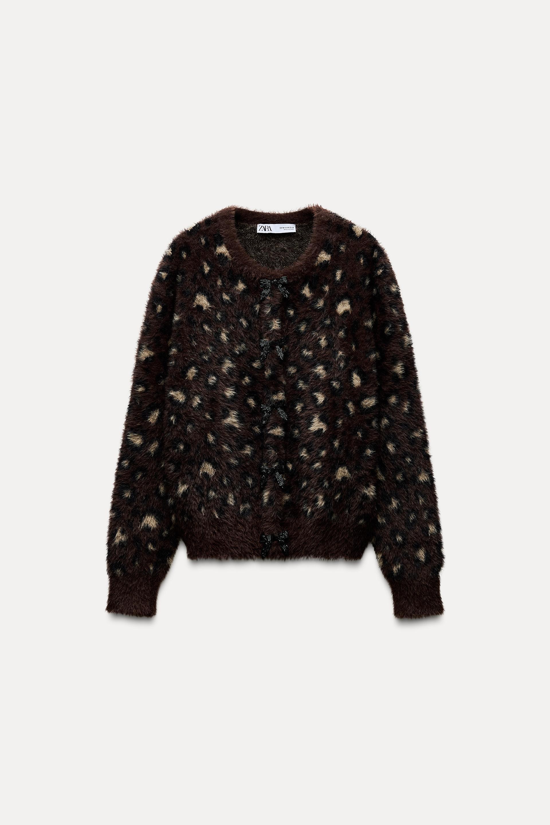 FUR EFFECT JACQUARD KNIT CARDIGAN Product Image