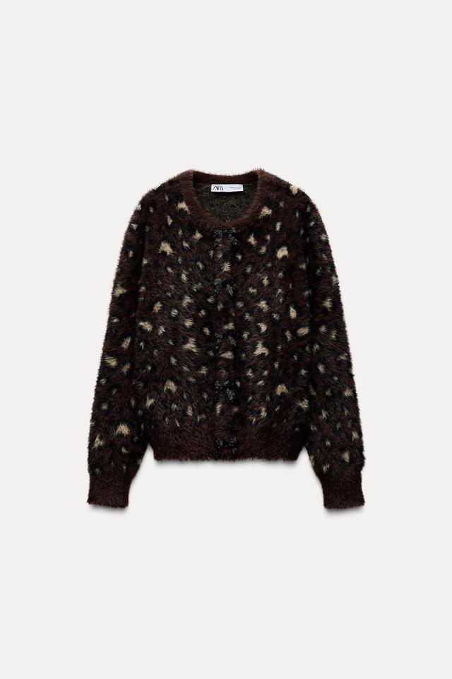 FUR EFFECT JACQUARD KNIT CARDIGAN Product Image