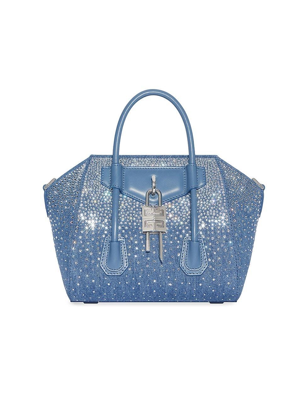 Womens Mini Antigona Lock Bag in Denim with Strass Product Image