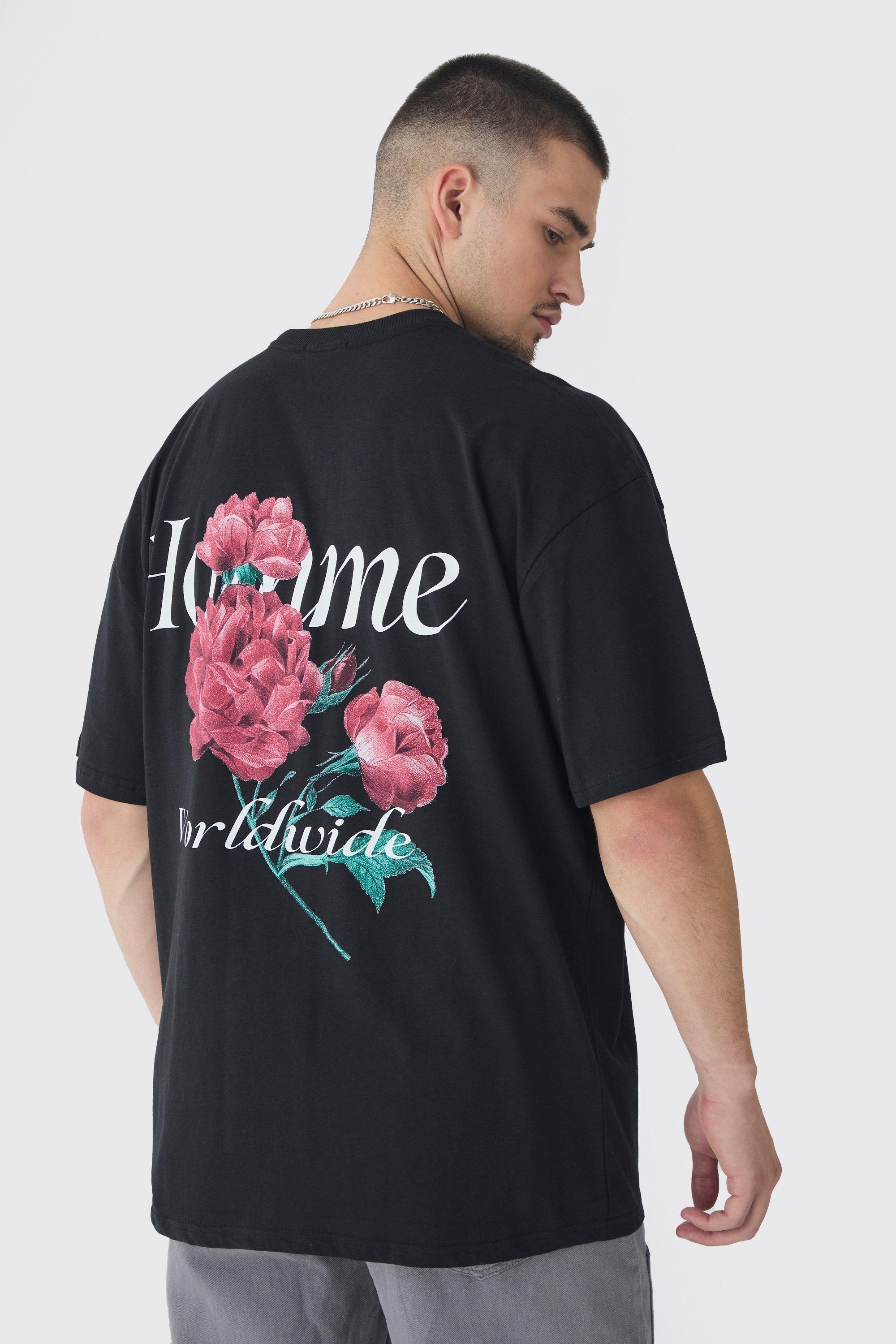 Tall Homme Floral Graphic T-shirt In Black | boohooMAN USA product image