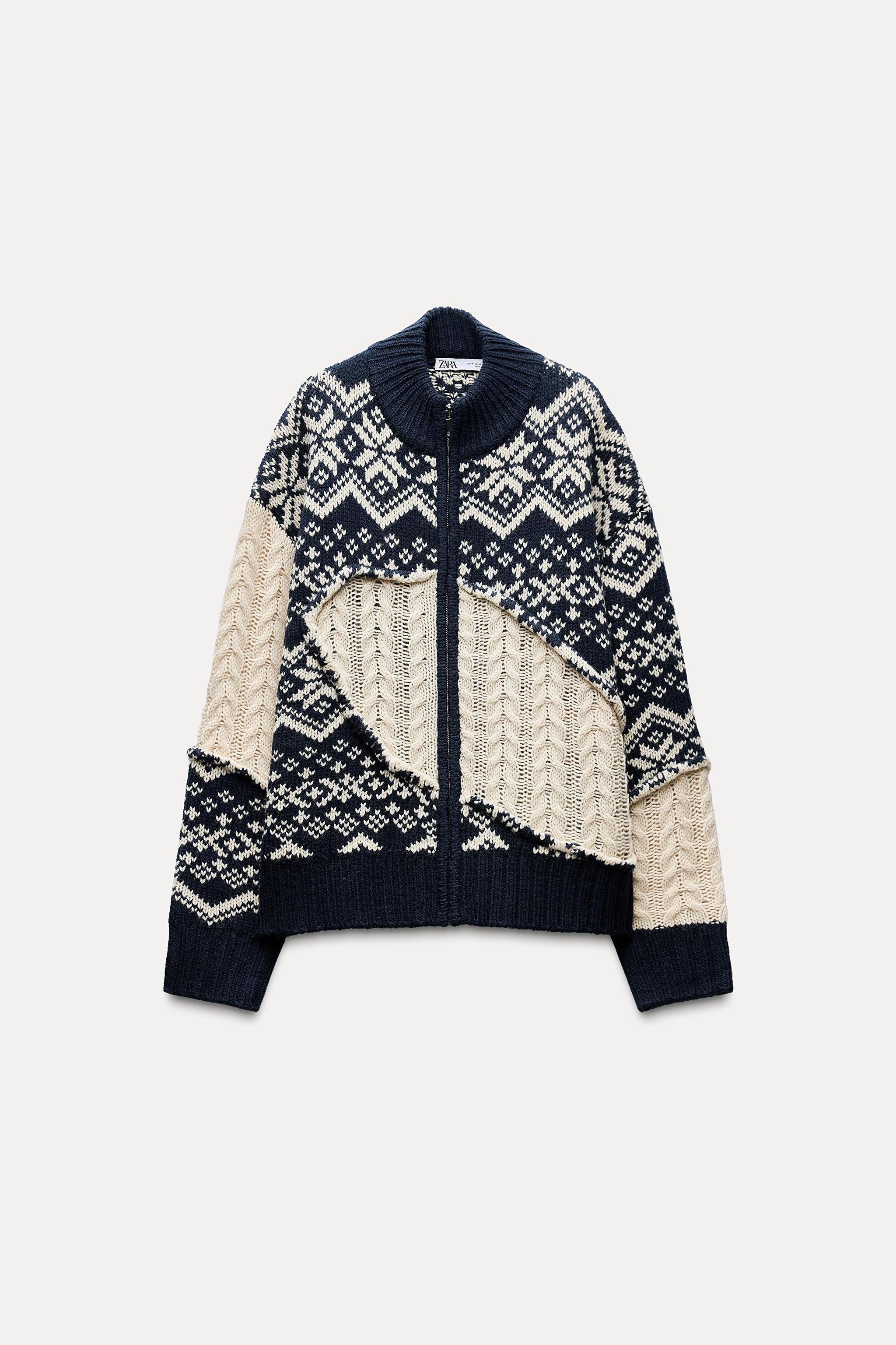 CABLE KNIT JACQUARD KNIT CARDIGAN Product Image