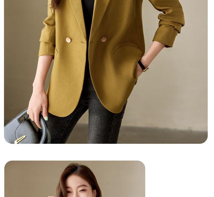 Lapel Collar Plain Double Button Blazer Product Image