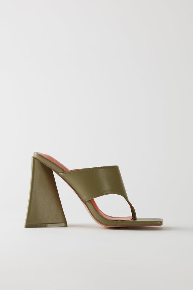 Toe Post Leatherette Mule Heels in Olive Product Image