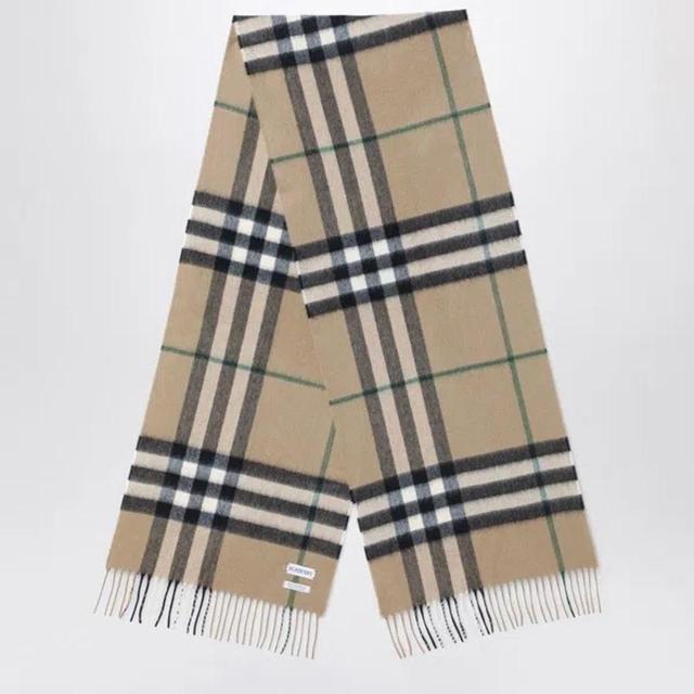 Beige Check Scarf In Grey Product Image