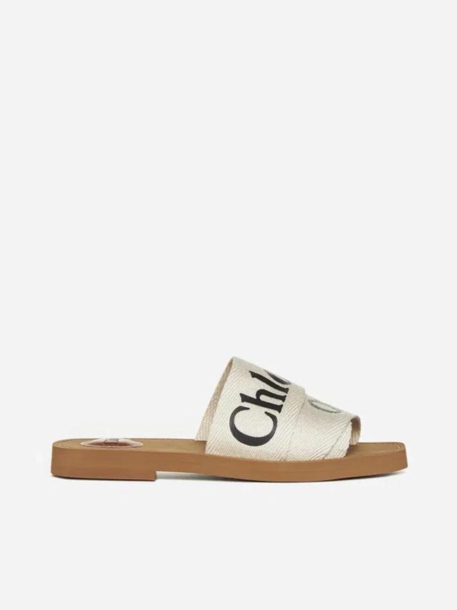 Woody Linen Flat Sandals In White Product Image