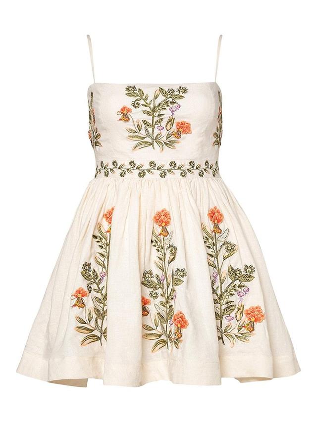 Womens Alma Sapucai Cultivo Floral-Embroidered Linen Minidress Product Image