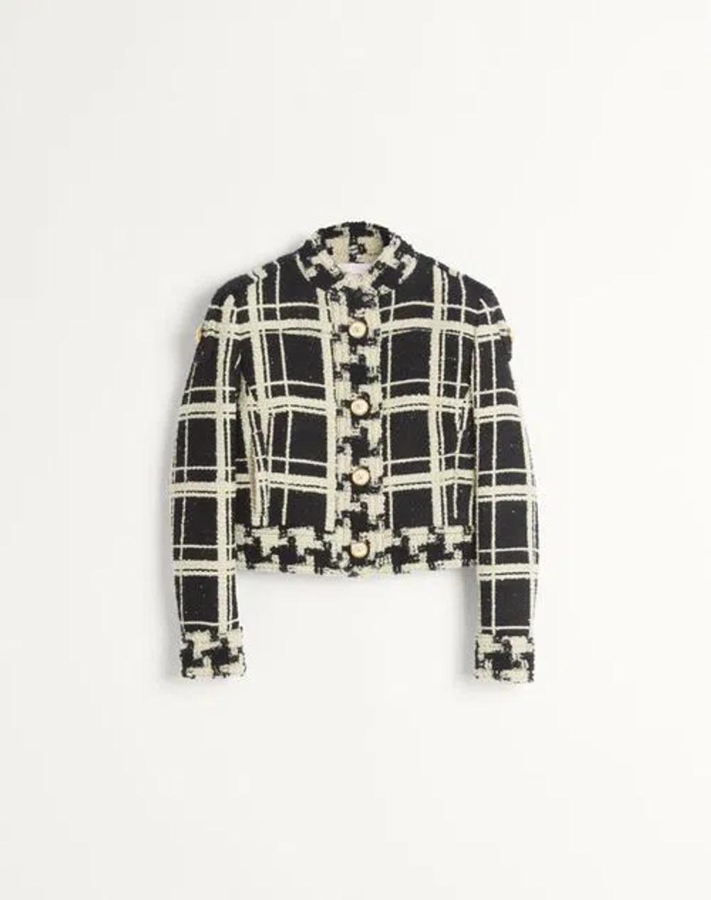 VALENTINO Check-pattern Cropped Jacket In White Product Image