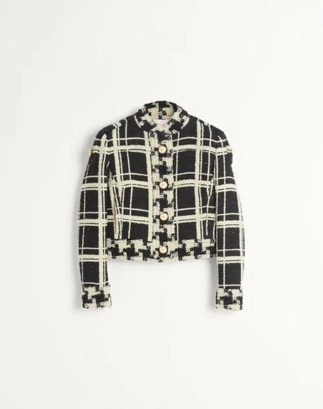 VALENTINO Check-pattern Cropped Jacket In White Product Image